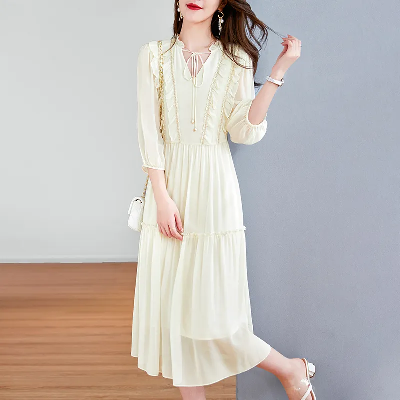 To The West Long Sleeved Dresses Women's Beige-4