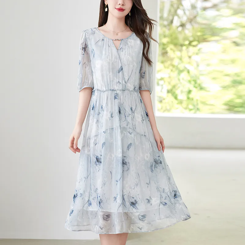 To The West Short Sleeved Dresses Women's Blue-4