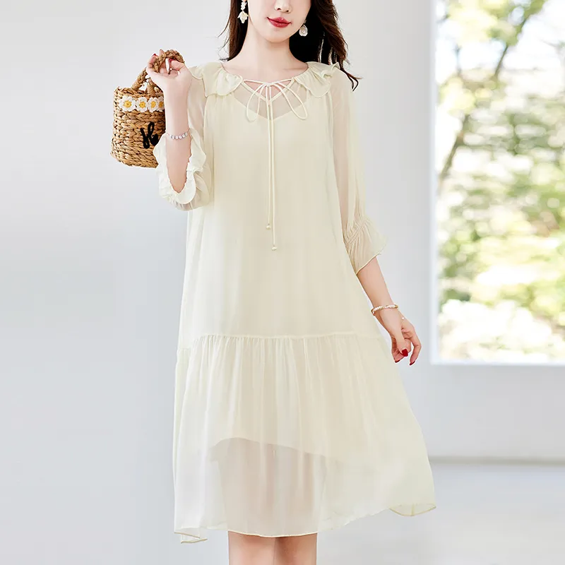 To The West Long Sleeved Dresses Women's Beige-5