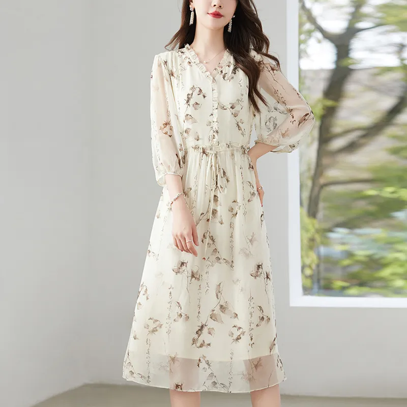 To The West Long Sleeved Dresses Women's Beige-6