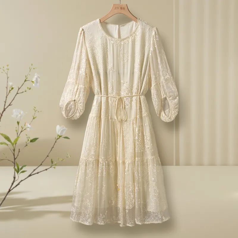 To The West Short Sleeved Dresses Women's Beige-3