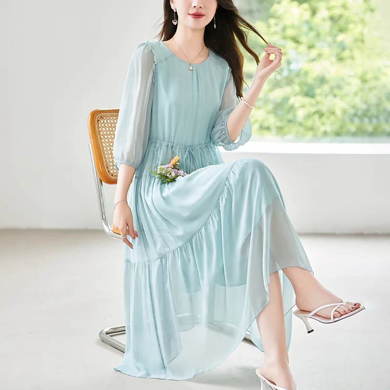 To The West Long Sleeved Dresses Women's Haze Blue-8