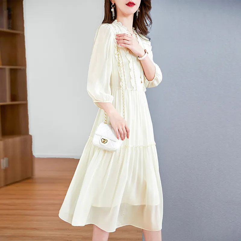 To The West Long Sleeved Dresses Women's Beige-3