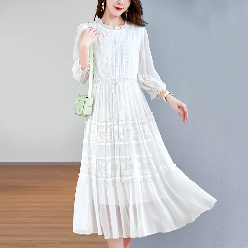 To The West Long Sleeved Dresses Women's White-1