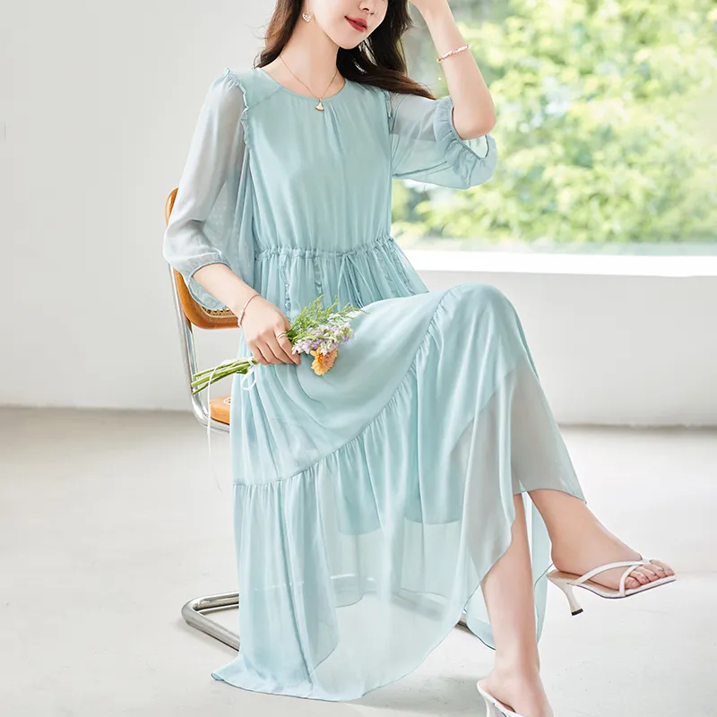 To The West Long Sleeved Dresses Women's Haze Blue-6