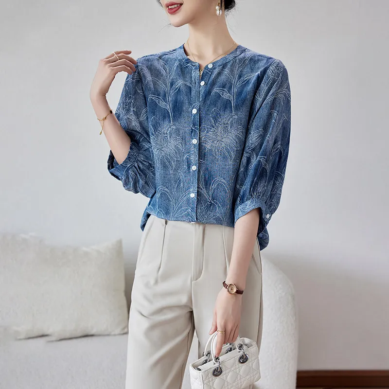 To The West SS24 Shirt Women's Denim Blue-2