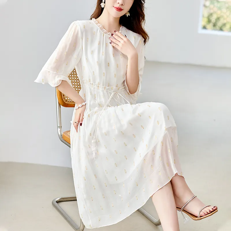 To The West Short Sleeved Dresses Women's White-5