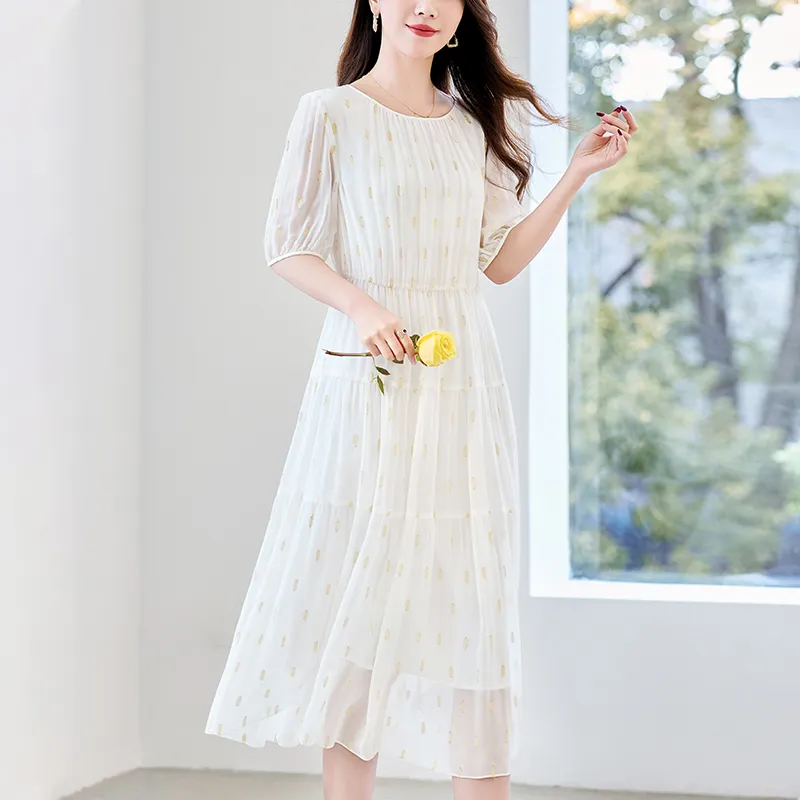 To The West Short Sleeved Dresses Women's White-1