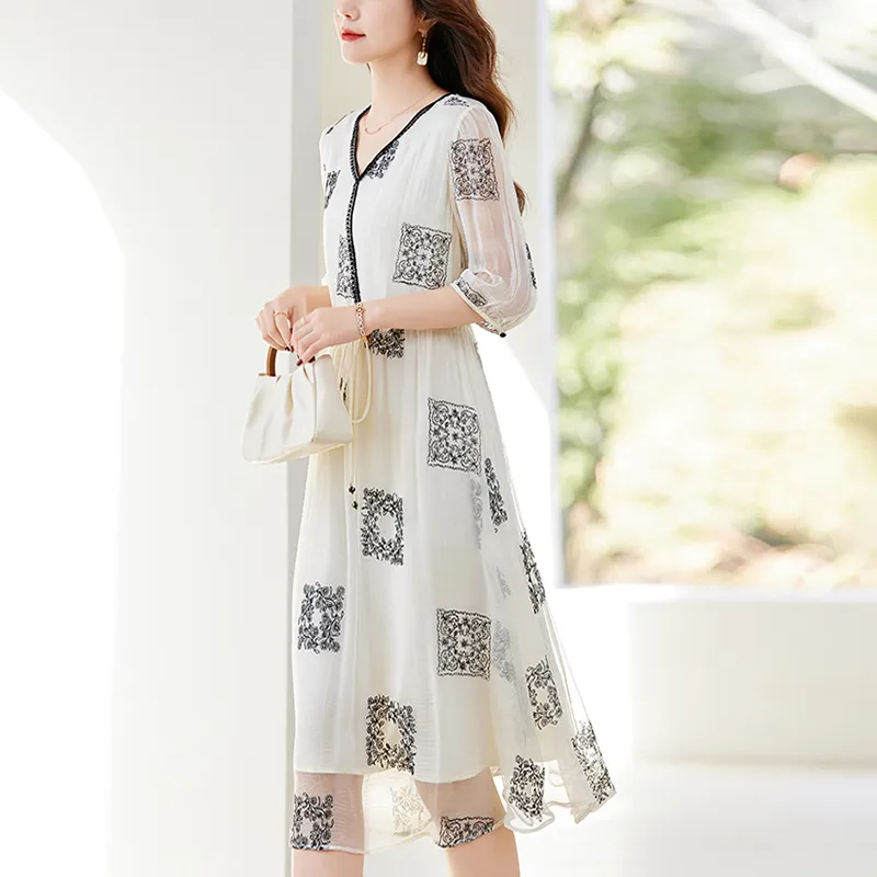 To The West Long Sleeved Dresses Women's Beige-2