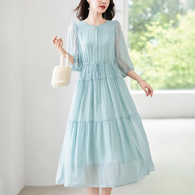 To The West Long Sleeved Dresses Women's Haze Blue-5