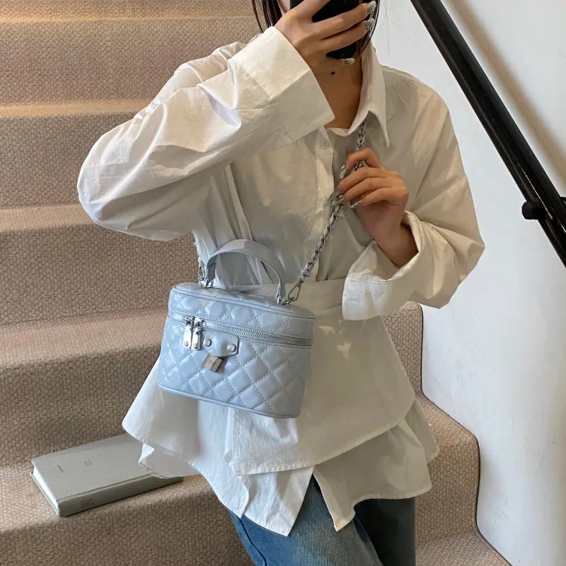 ZAVC PU Box Bag, One Shoulder Handbag Women's Silver/Pink/Black/Ecru/Blue-23