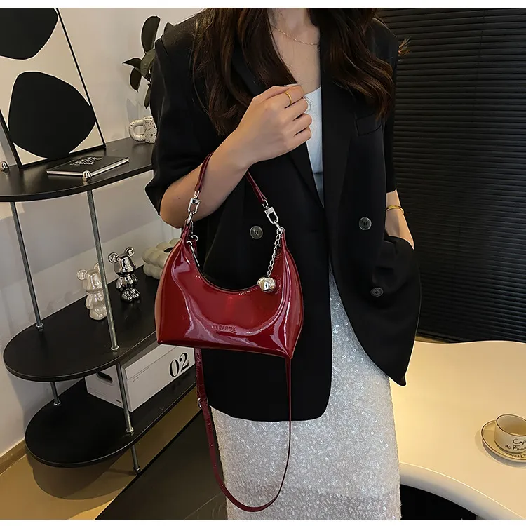 ZAVC PU Crossbody Bag Medium Size Women's Cherry Red/Beige/Silver/Black-2