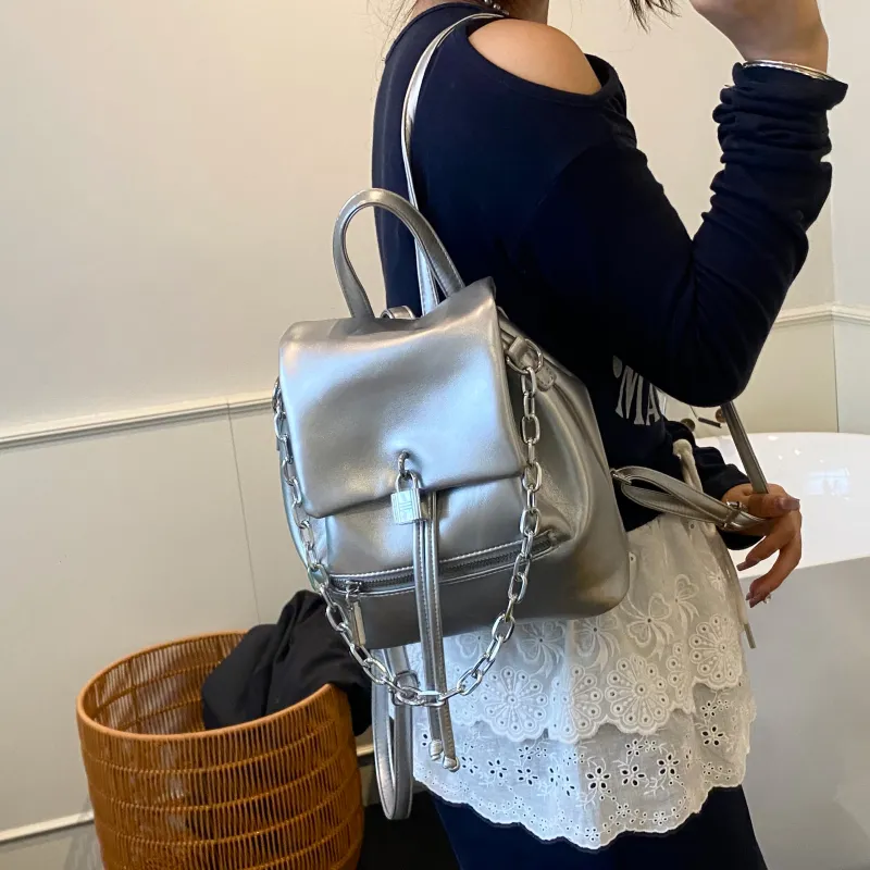 ZAVC PU Backpack Regular Women's Silver/Black/Ecru/Yellow-3