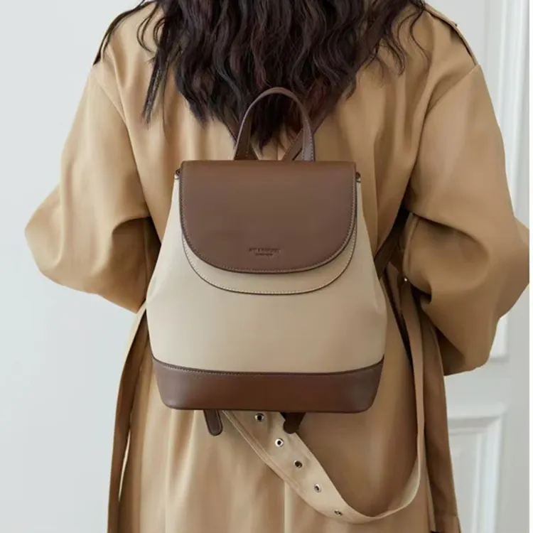 ZAVC PU Backpack Regular Women's Vanilla Yellow/White & Milk Tea/Khaki & Brown/Black-12