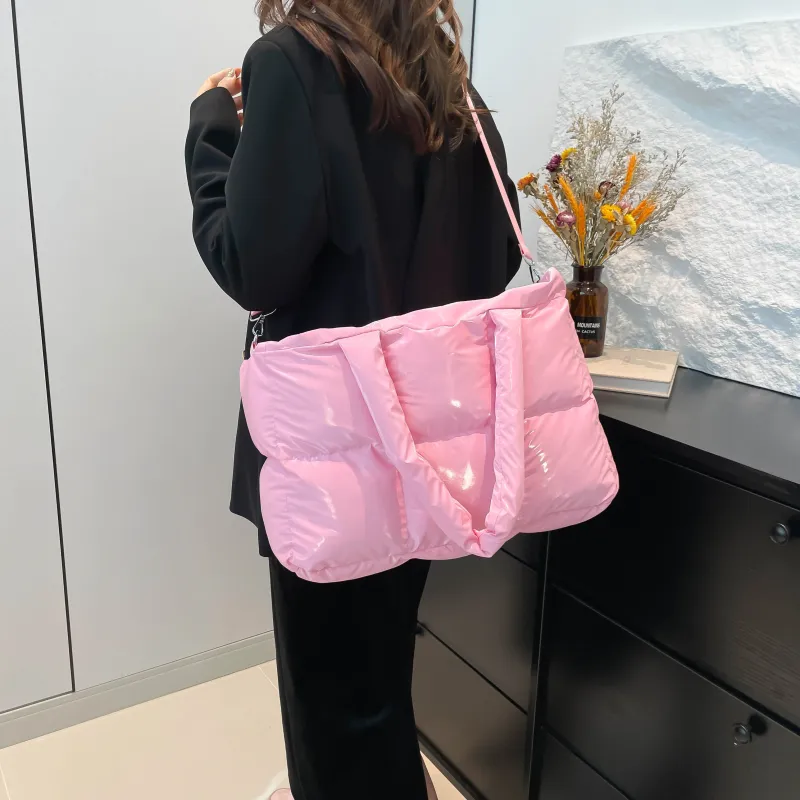 ZAVC Cotton Shoulder Bag Regular Women's White/Black/Pink/Gray/Gold/Blue/Green/Light Gray/Silver/Brown-11