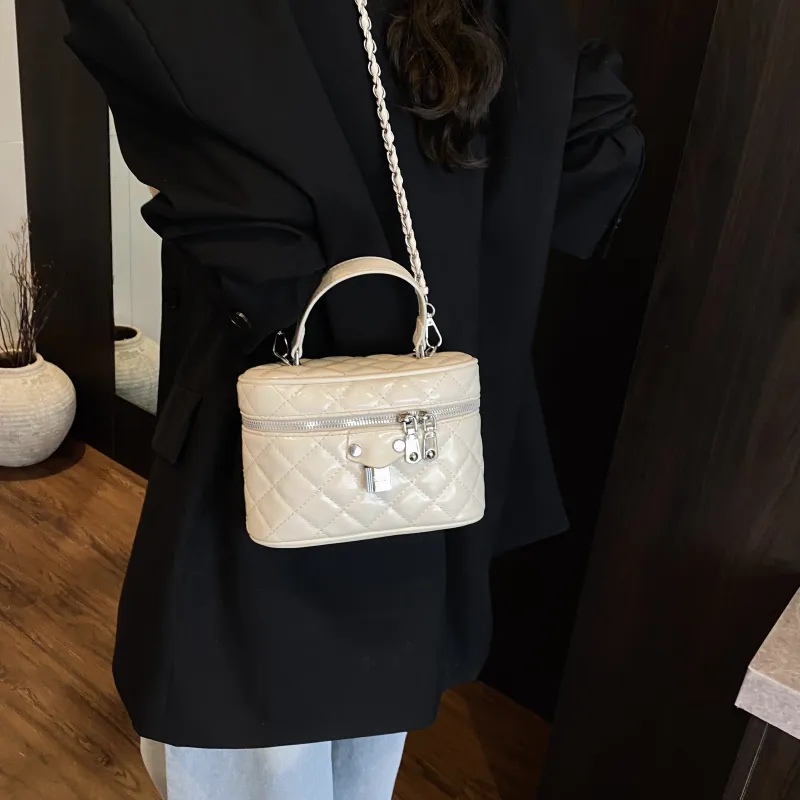 ZAVC PU Box Bag, One Shoulder Handbag Women's Silver/Pink/Black/Ecru/Blue-18