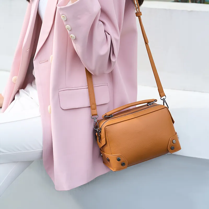 ZAVC PU One Shoulder Handbag Women's Black/Rose Red/Brown/Earth Yellow-15