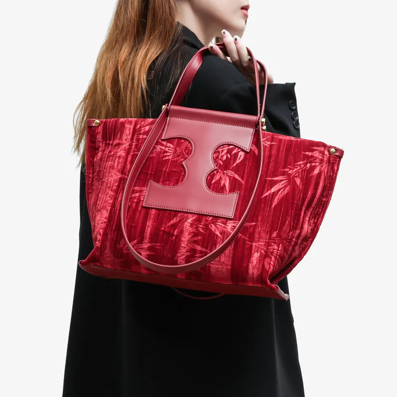 ZAVC Artificial Leather Tote Bag, Shopping Bag, Shoulder Bag, Handbag Medium Size Women's Red-3