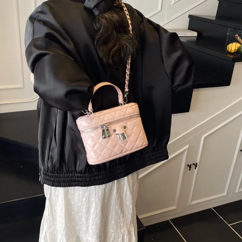 ZAVC PU Box Bag, One Shoulder Handbag Women's Silver/Pink/Black/Ecru/Blue-7