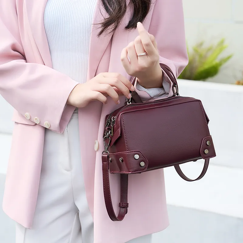 ZAVC PU One Shoulder Handbag Women's Black/Rose Red/Brown/Earth Yellow-7