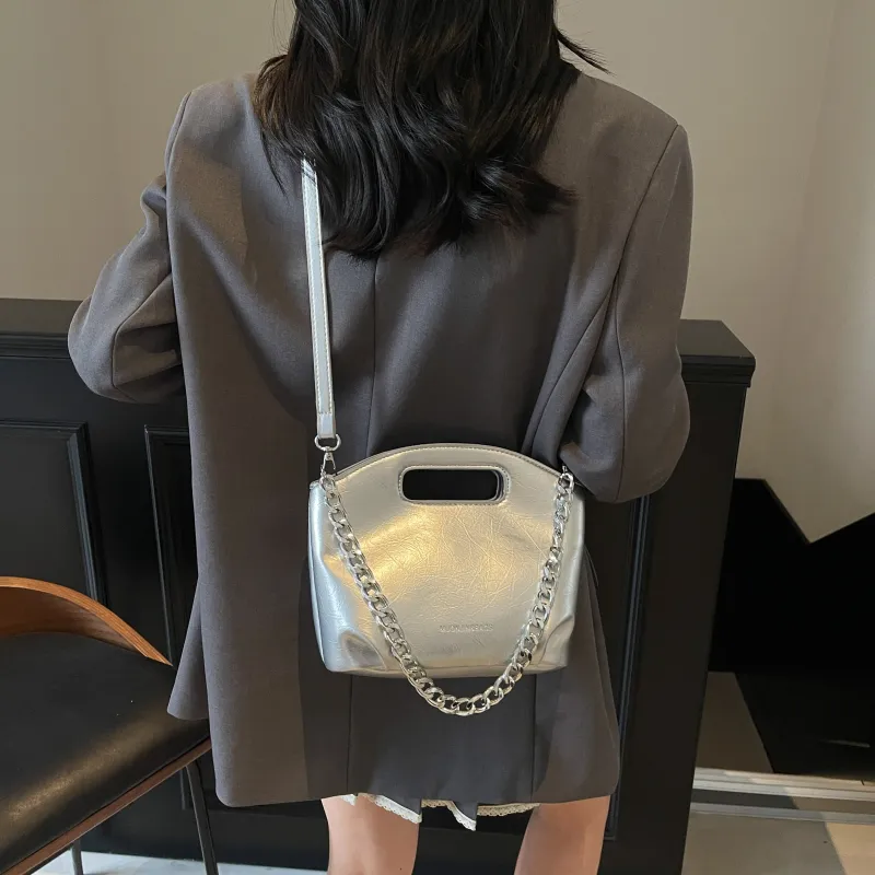 ZAVC PU One Shoulder Handbag Women's Black/Silver/Ecru-9