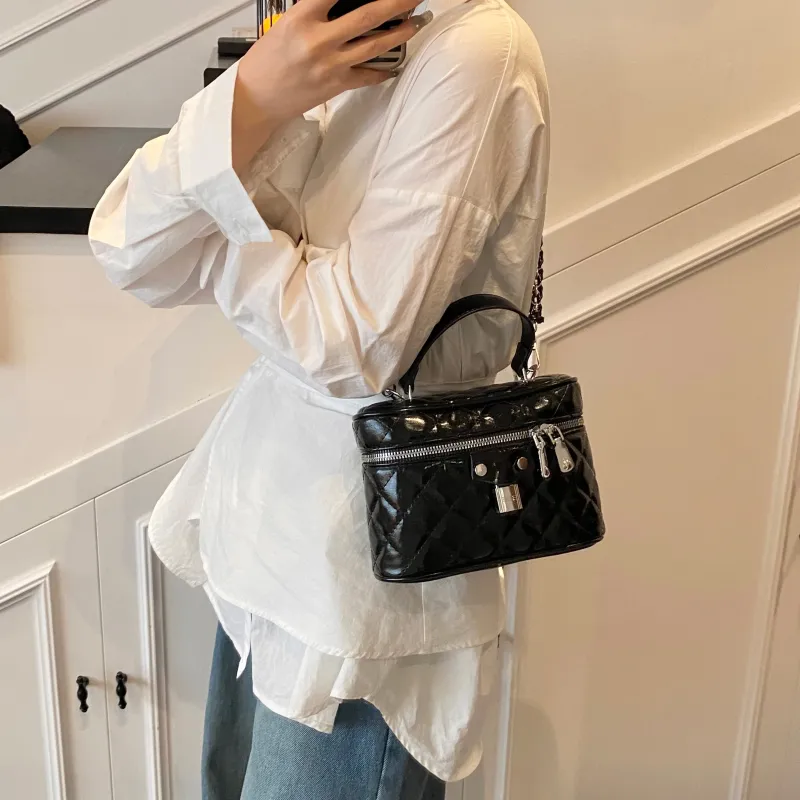 ZAVC PU Box Bag, One Shoulder Handbag Women's Silver/Pink/Black/Ecru/Blue-12