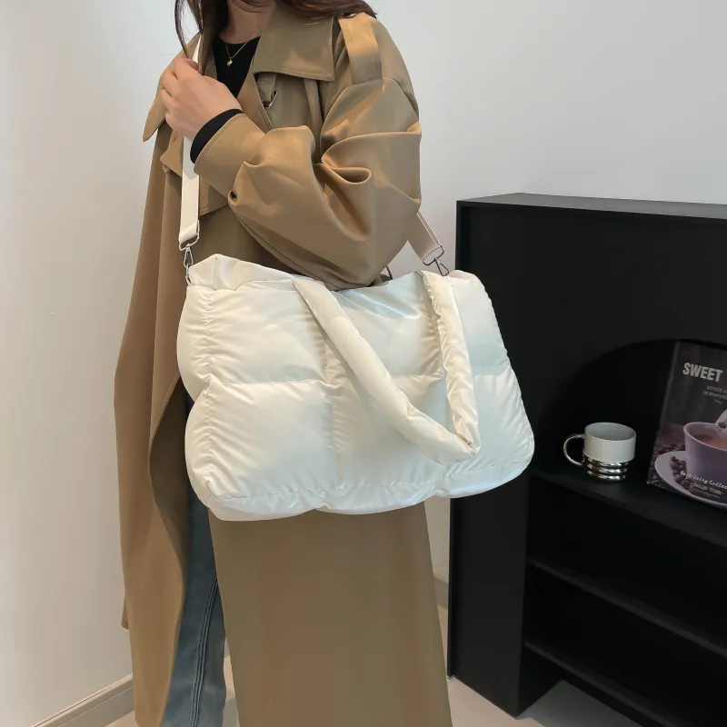 ZAVC Cotton Shoulder Bag Regular Women's White/Black/Pink/Gray/Gold/Blue/Green/Light Gray/Silver/Brown-3