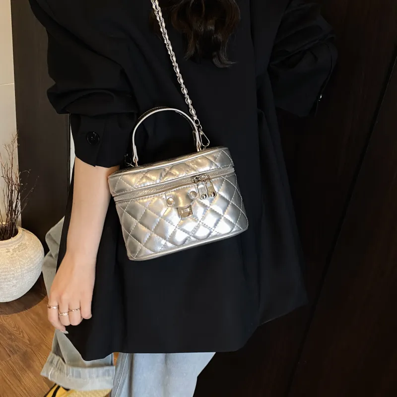 ZAVC PU Box Bag, One Shoulder Handbag Women's Silver/Pink/Black/Ecru/Blue-4