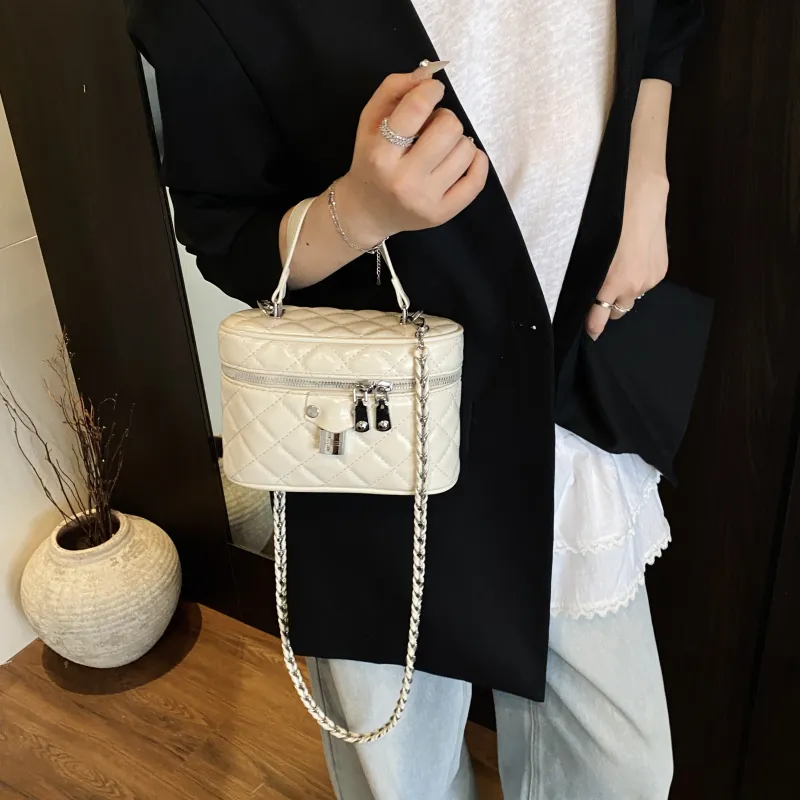 ZAVC PU Box Bag, One Shoulder Handbag Women's Silver/Pink/Black/Ecru/Blue-16