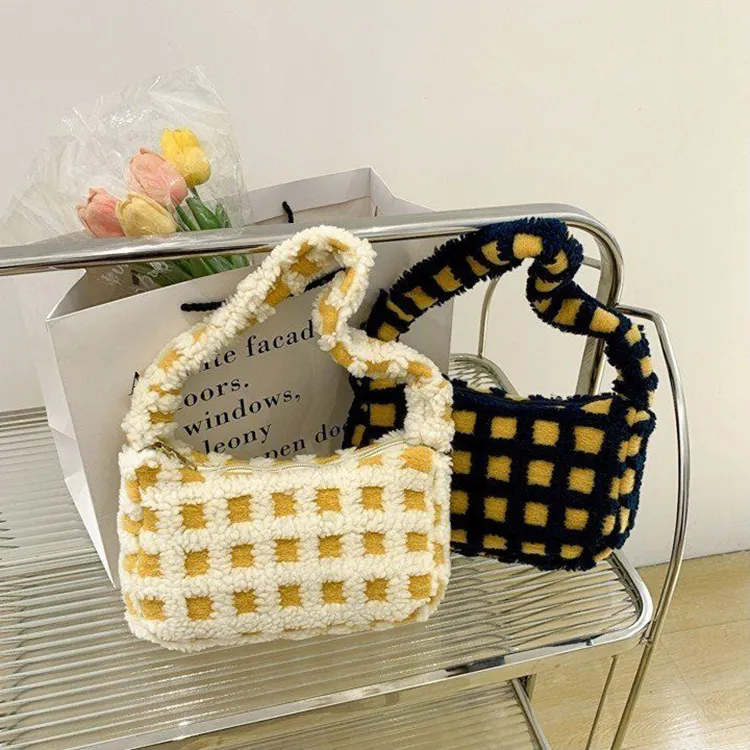 ZAVC Plush Underarm One Shoulder Handbag Women's Ecru/Black-1