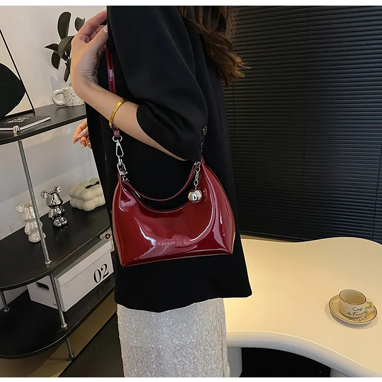 ZAVC PU Crossbody Bag Medium Size Women's Cherry Red/Beige/Silver/Black-4