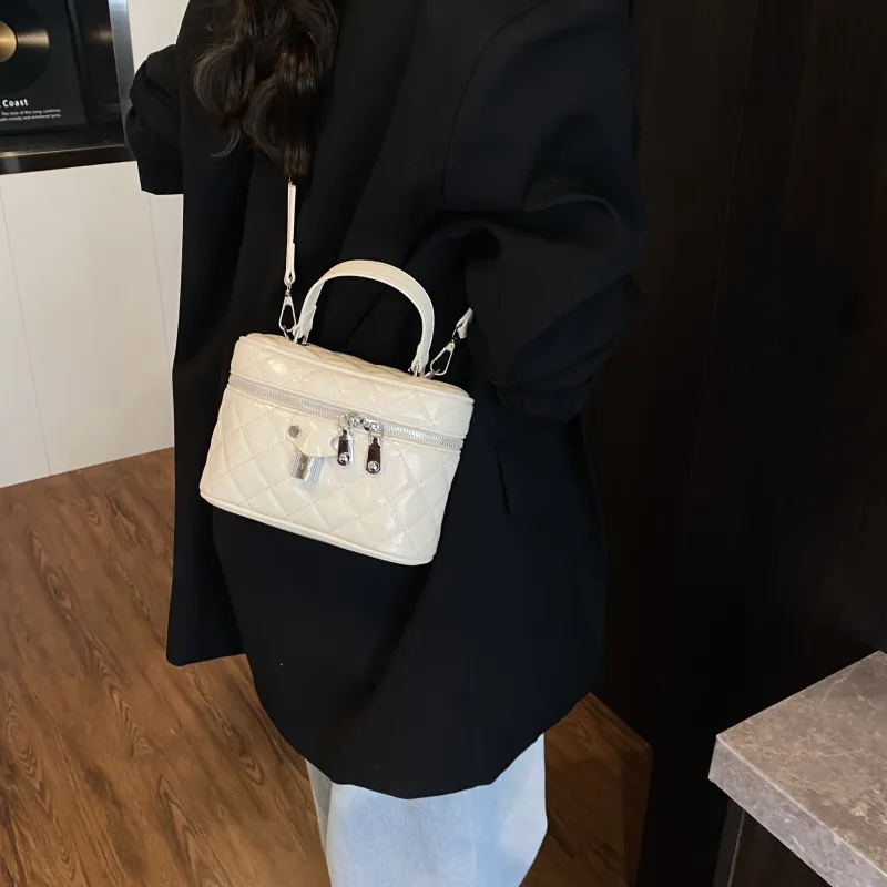 ZAVC PU Box Bag, One Shoulder Handbag Women's Silver/Pink/Black/Ecru/Blue-19
