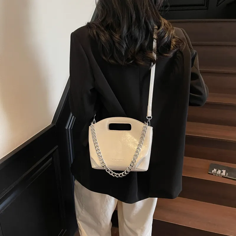 ZAVC PU One Shoulder Handbag Women's Black/Silver/Ecru-12