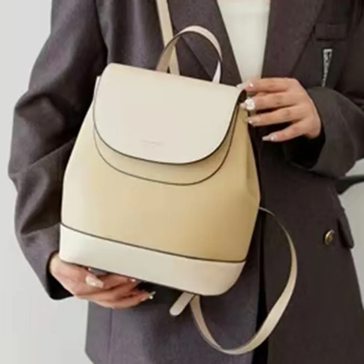 ZAVC PU Backpack Regular Women's Vanilla Yellow/White & Milk Tea/Khaki & Brown/Black-4