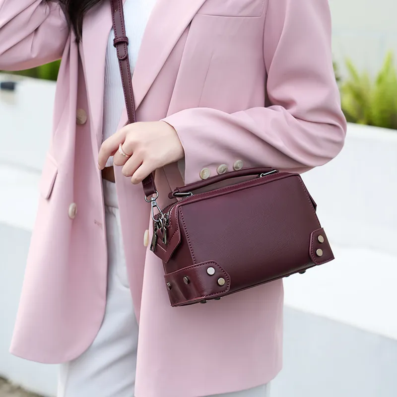 ZAVC PU One Shoulder Handbag Women's Black/Rose Red/Brown/Earth Yellow-6