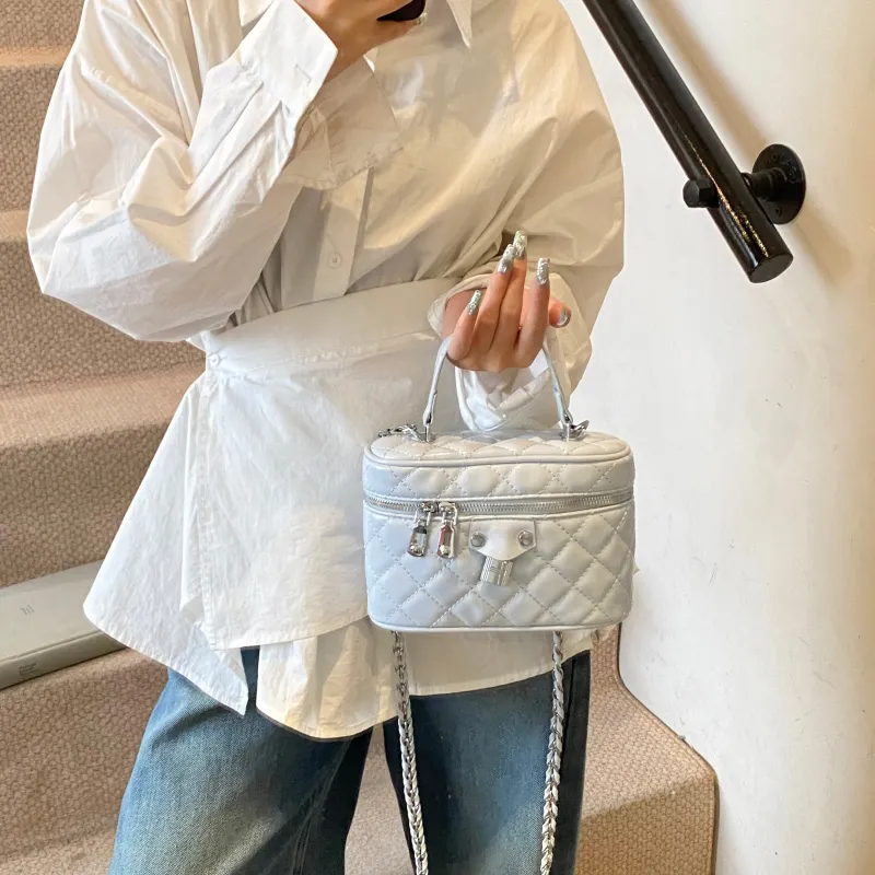 ZAVC PU Box Bag, One Shoulder Handbag Women's Silver/Pink/Black/Ecru/Blue-24