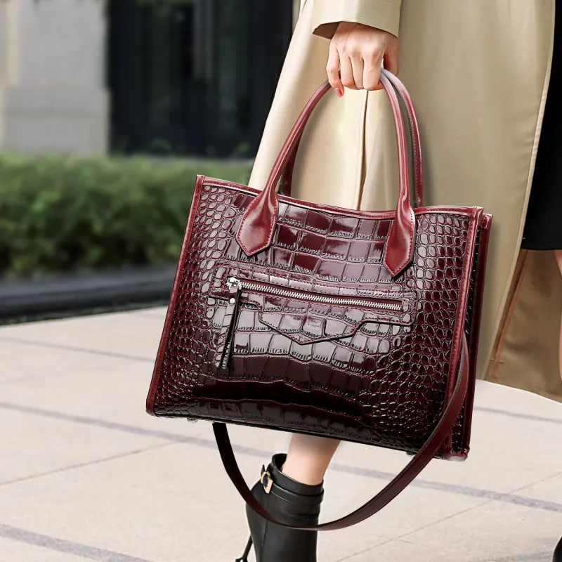 ZAVC Patent Leather Crossbody Bag, Shoulder Bag, Handbag Regular Women's Black/Coffee/Burgundy-12