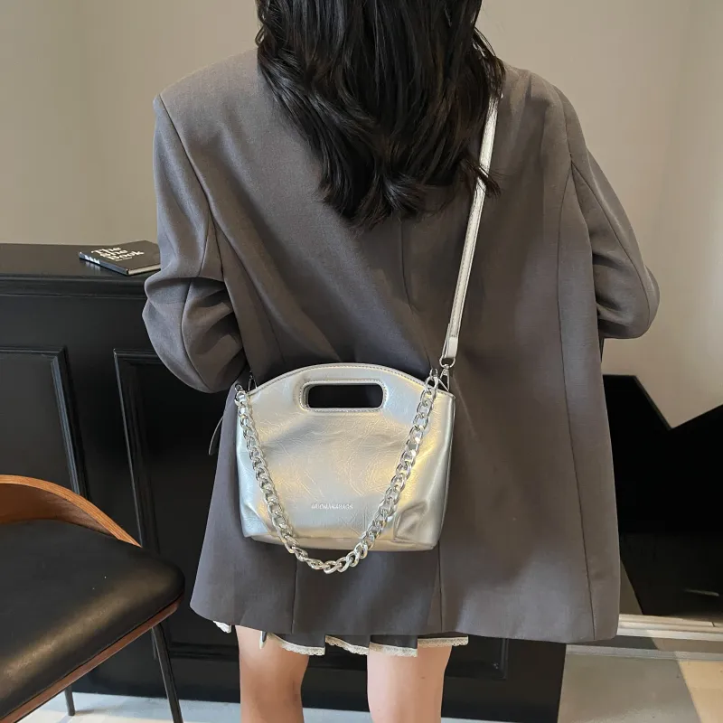 ZAVC PU One Shoulder Handbag Women's Black/Silver/Ecru-8