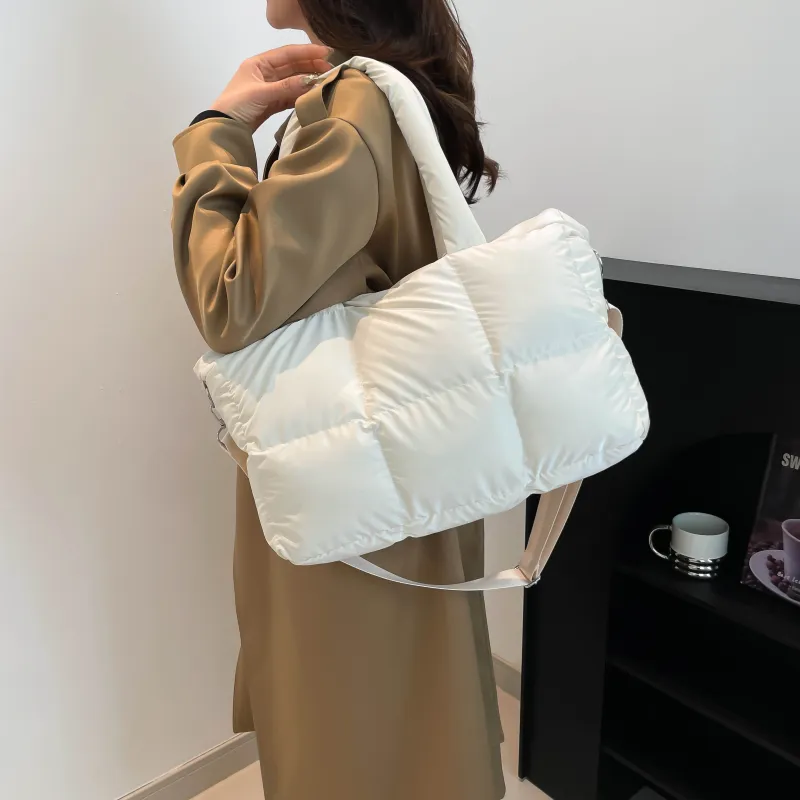 ZAVC Cotton Shoulder Bag Regular Women's White/Black/Pink/Gray/Gold/Blue/Green/Light Gray/Silver/Brown-2