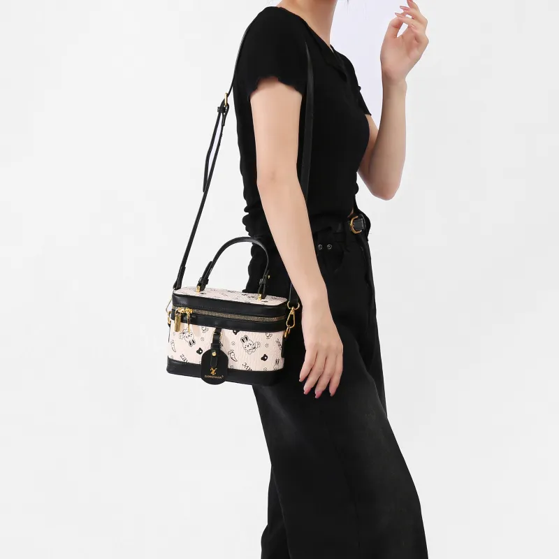 ZAVC PU Box Bag Handbag Women's Brown/Pink/White-14