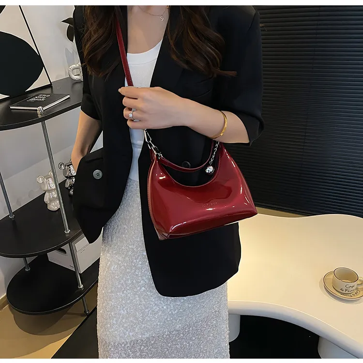 ZAVC PU Crossbody Bag Medium Size Women's Cherry Red/Beige/Silver/Black-3