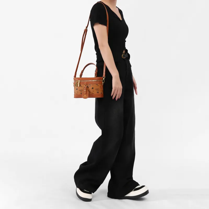 ZAVC PU Box Bag Handbag Women's Brown/Pink/White-4