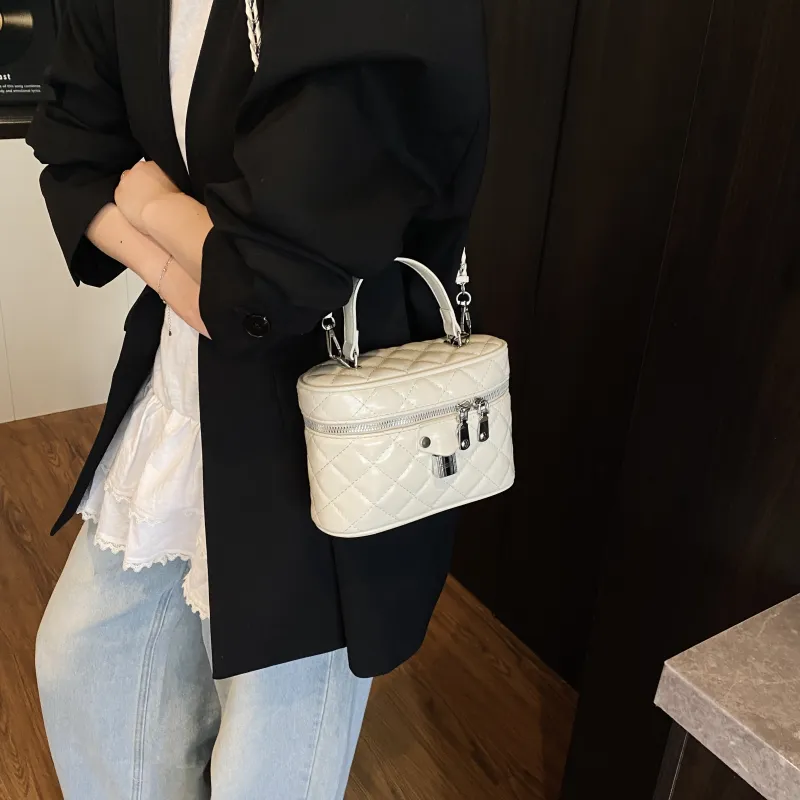 ZAVC PU Box Bag, One Shoulder Handbag Women's Silver/Pink/Black/Ecru/Blue-17