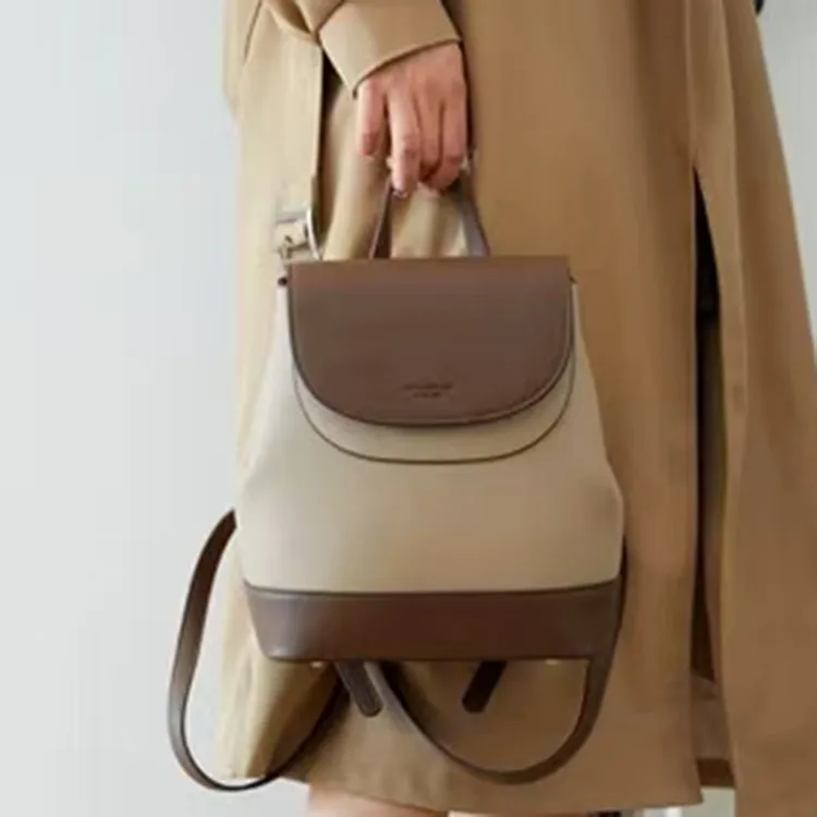 ZAVC PU Backpack Regular Women's Vanilla Yellow/White & Milk Tea/Khaki & Brown/Black-14