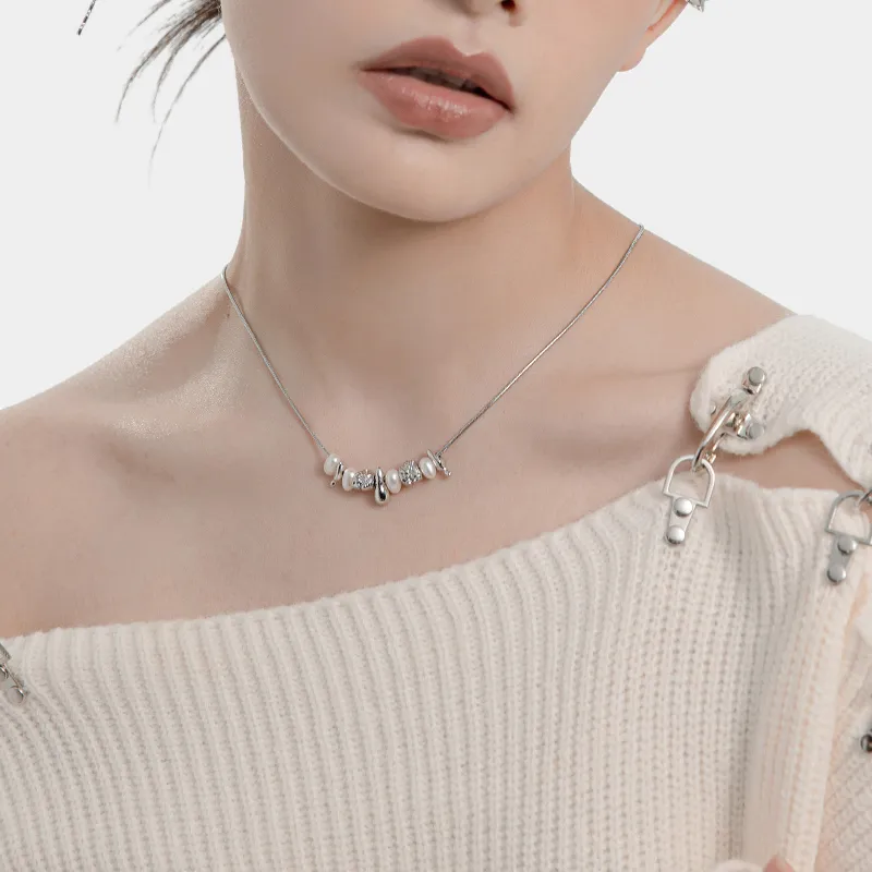 Masw Advanced Sensing Versatile Commute Copper Alloy Collarbone Chain Necklace Women's-2