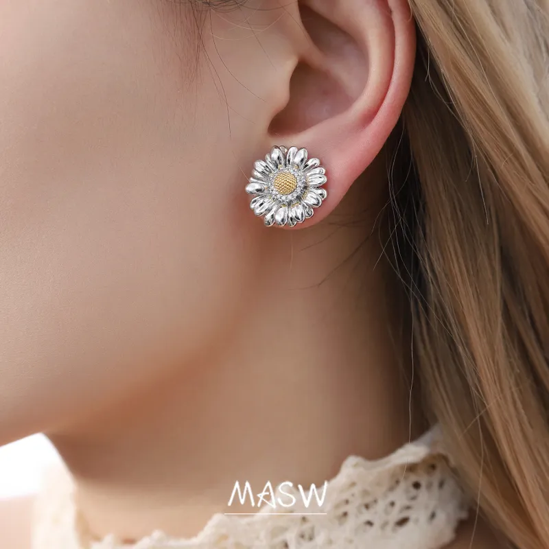 Masw S925 Silver Stud Earrings Women's-1
