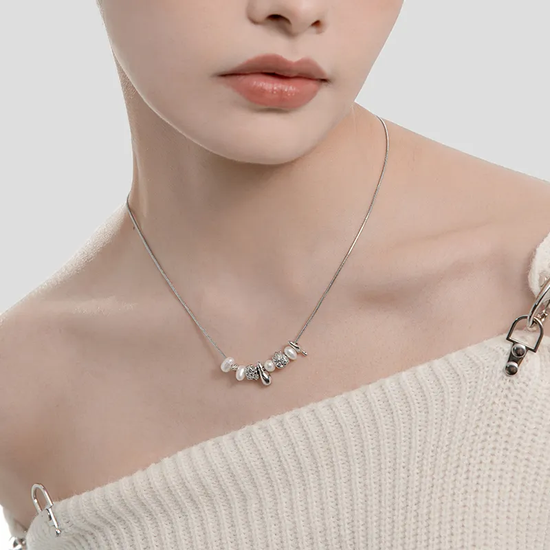 Masw Advanced Sensing Versatile Commute Copper Alloy Collarbone Chain Necklace Women's-1