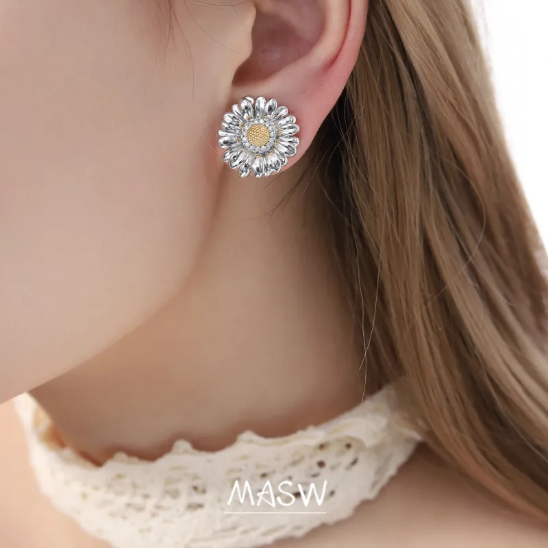 Masw S925 Silver Stud Earrings Women's-3