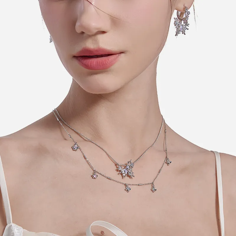 Masw Double Layer Layering Floral Collarbone Chain Necklaces Women's-2