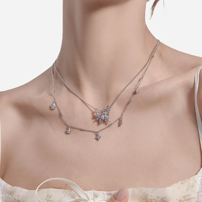 Masw Double Layer Layering Floral Collarbone Chain Necklaces Women's-1